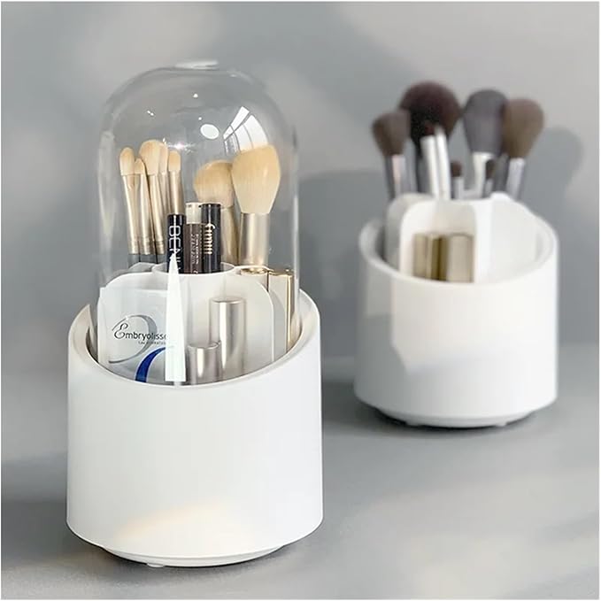 Compatible For Rotating Makeup Brush Organizer with Lid Dustproof Transparent Acrylic Box Shelf Eyebrow Pencil Barrel Bucket(Pink)
