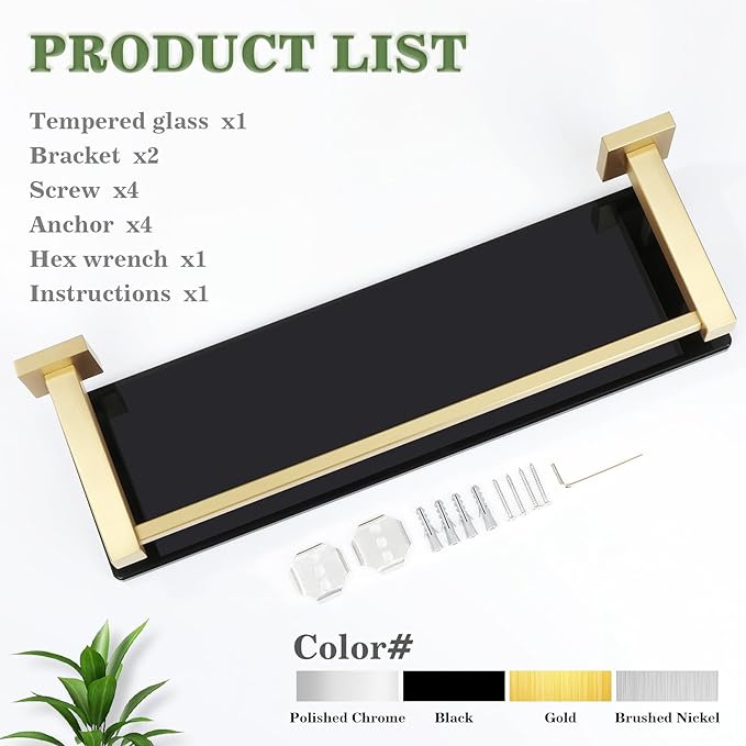 Alise Bathroom Shelves,Glass Shelf for Bathroom, Modern Floating Shelves,20 inch