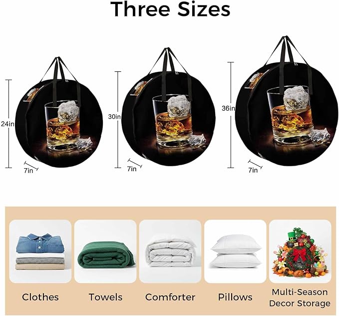 Storage Bag Whisky Glass Cups Round Storage Totes Bins Closet Organizers with Zippers & Handle Iced Wine Clothes Storage Container for Bedroom Dorm Space Saving Packing Supplies Moving Bags
