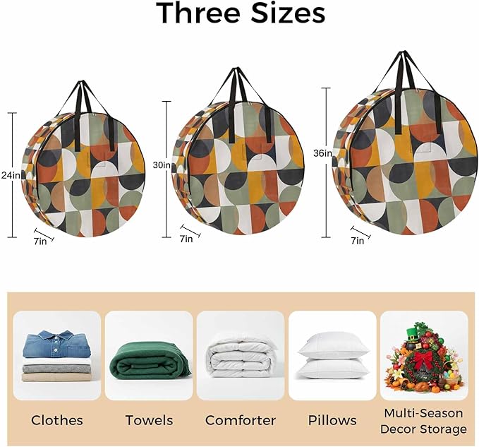 Storage Bag Mid Century Geometric Round Storage Totes Bins Closet Organizers with Zippers & Handle Abstract Modern Retro Clothes Storage Container for Bedroom Dorm Space Saving Packing Supplies Bags