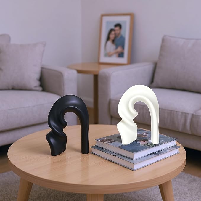 Zerzsy 2 Pack Ceramic Statues Figurine Decor, Modern Abstract Sculpture for Living Room Bedroom Bookshelf Coffee Table Display, Unique Gift Home Decor - Black White
