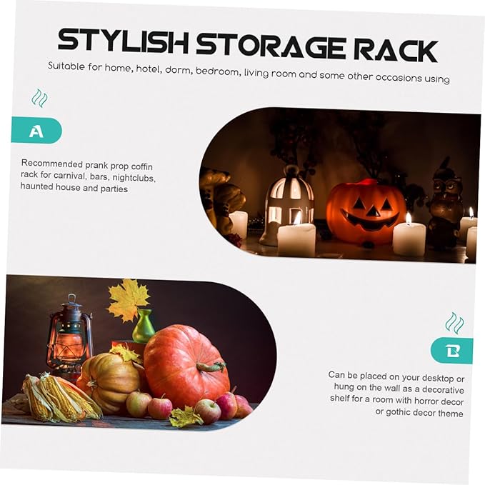 LIFKOME Halloween Coffin Storage Rack for Gothic Decor Unique Haunted House Prop Organizer for Candles Books and Collectibles Lightweight and Design