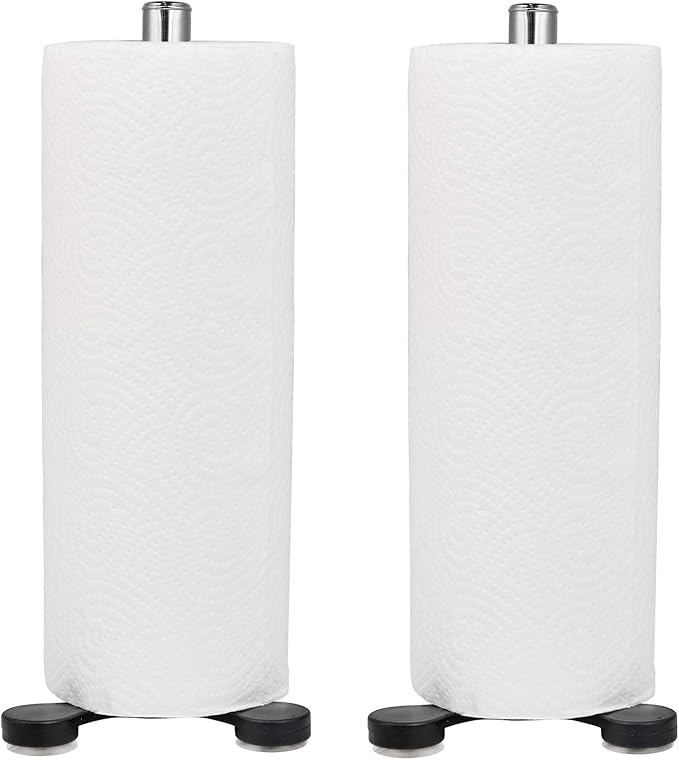 TOPKITCHEN 2 Pcs Stainless Steel Countertop Paper Towel Holder, Heavy Duty Weighted Base with Suction Cups, Free Standing Kitchen Roll Holder for Wall or Table