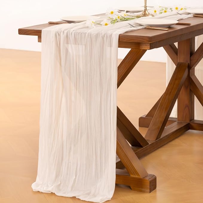 Socomi 2pcs Ivory White Cheesecloth Table Runner Easter Spring Boho Rustic Gauze 120 inch 10FT Cheese Cloth Runner for Wedding Party Baby Shower Birthday Home Decor Holiday Decorations