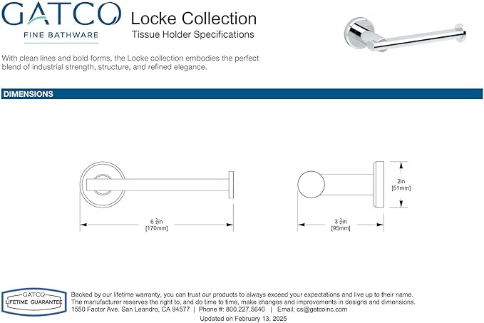 Gatco 5473 Locke Single Post Toilet Paper Holder, Polished Nickel, 6.75