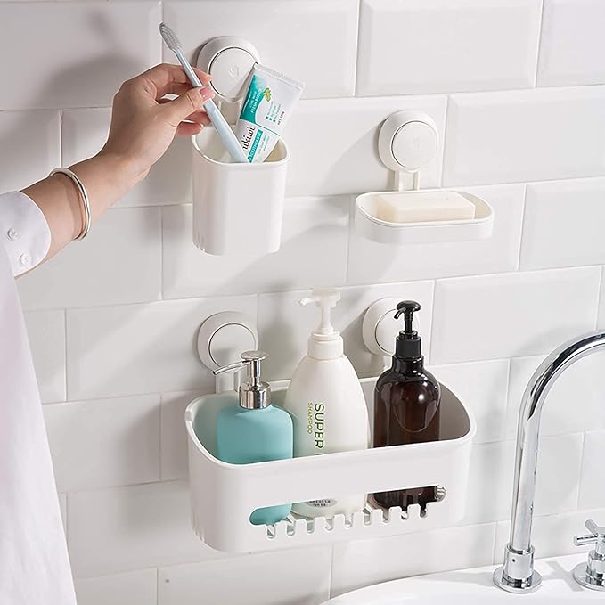 TAILI Shower Caddy Suction Cup & Toothbrush Holder & Soap Holder Heavy Duty Bathroom Shower Organizer