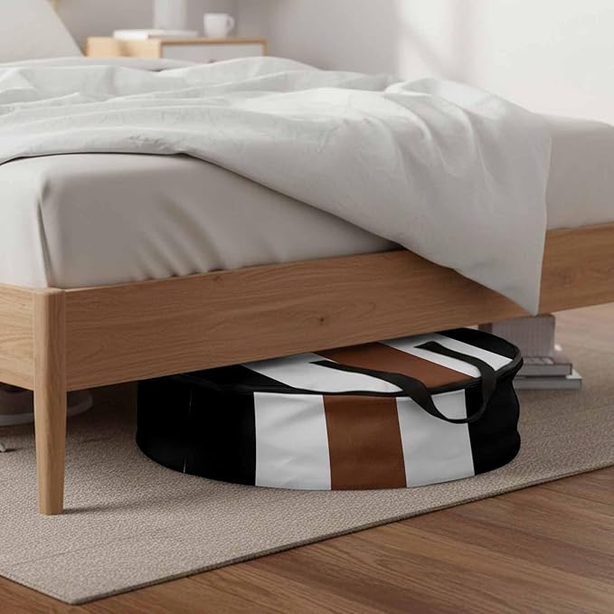 Storage Bag Boho Stripe Round Storage Totes Bins Closet Organizers with Zippers & Handle Bohemian Brown Black White Clothes Storage Container for Bedroom Dorm Space Saving Packing Supplies Moving Bags