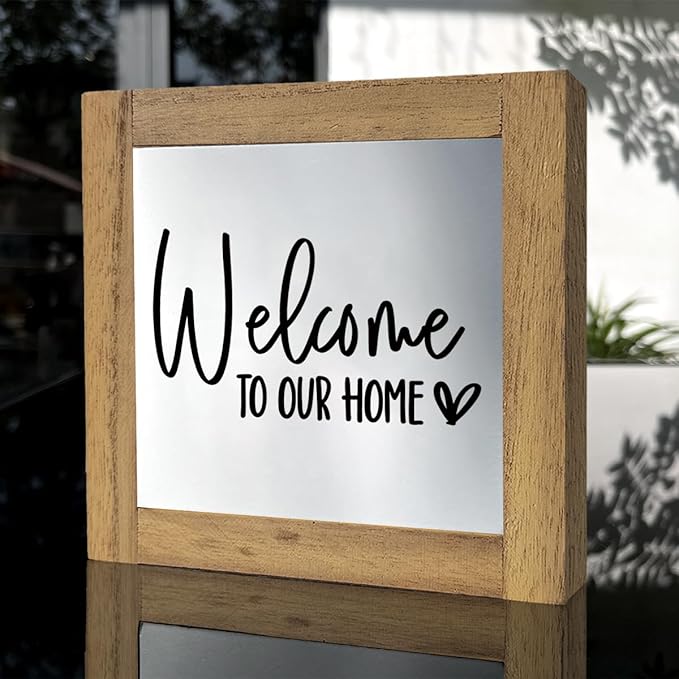 Welcome To Our Home - Freestanding Farmhouse Welcome Sign for Entryway, Front Door & Porch Decor