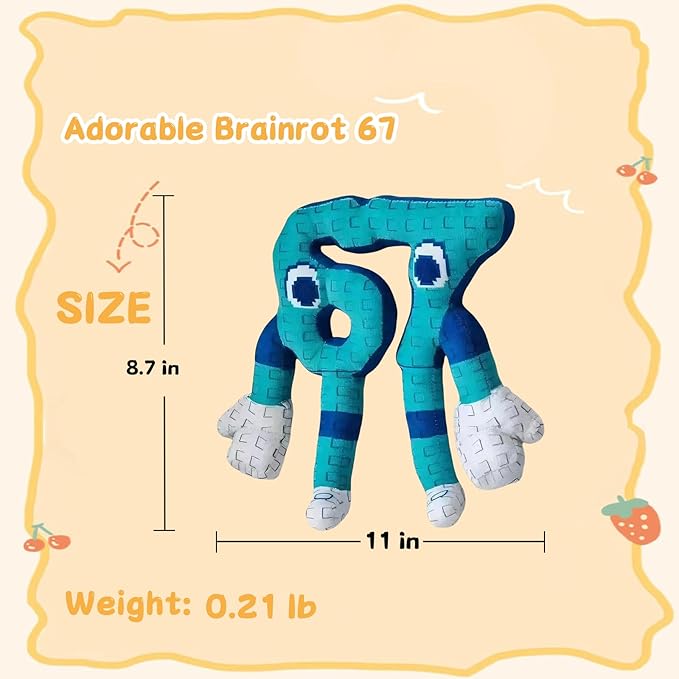 Steal a Brainrot 67 Plush Toy for Kids, Steal a Brainrot Plush Funny Number Character, Soft 67 Plushie Stuffed Animal, Huggable Gift Toy for Boys Girls
