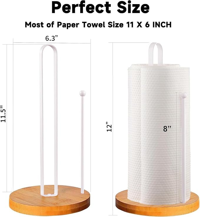 Wooden Paper Towel Holder Countertop, Kitchen-Towel-Holder FreeStanding with Side Bar for Kitchen Bathroom