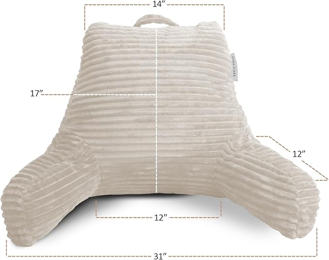 Clara Clark Reading Pillow for Bed Adult – Back Pillow for Sitting in Bed, Standard Bed Pillows for Sitting Up in Bed, Foam Bed Chair Pillow, Linen Bed Rest Pillow