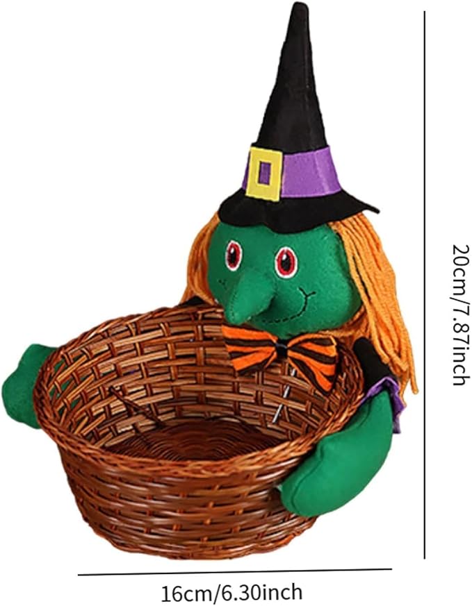 Halloween Storage Basket Woven Halloween Figure Candy Basket Decorative Storage Organizer for Festivals Party Supplies - Green
