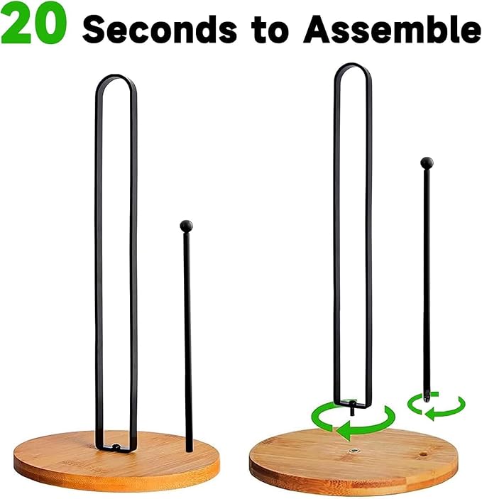 Wooden Paper Towel Holder Countertop, Kitchen-Towel-Holder FreeStanding with Side Bar for Kitchen Bathroom