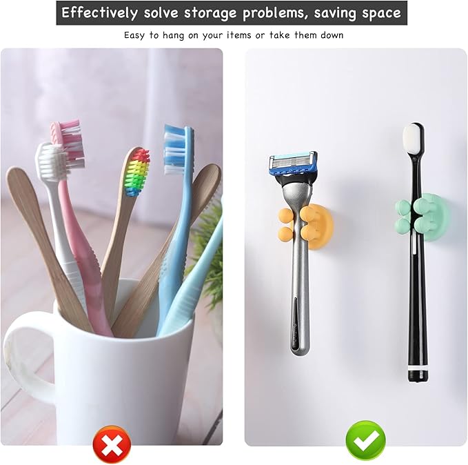 iBetterLife Self-adhesive Silicone Hook Holders - 6Pcs Mounted to Wall for Clipping Hanging Toothbrush Razor Towel Key Plug Cable, Utility Holders for Kitchen Bathroom Home Office Dorm Room Essentials