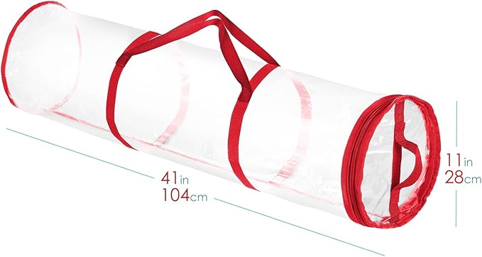 Hearth & Harbor Wrapping Paper Storage Container - Clear Wrapping Paper Holder Fits Up To 14 Rolls of 40" - Tear Proof Gift Wrap Organizer - Premium Bag for Easy Carrying, Red