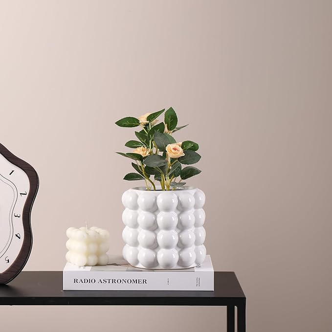 Bubble Vase, White Ceramic Vase, Small Short Vase, Ceramic Flower Vases for Home Decor, Decorative Vases for Living Room, Bedroom, Office, Shelf, Coffee Table, 5 Inches
