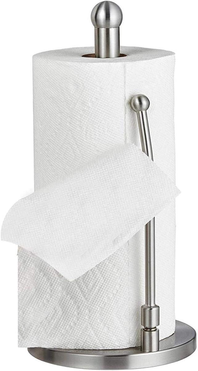 Alpine Industries Countertop Paper Towel Holder - Stainless Steel Kitchen Napkin Roll Dispenser Stand for Home, Office, Bathroom (Steel-Lite)