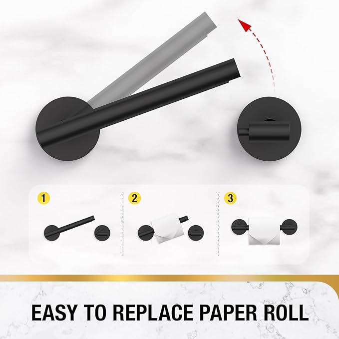 HITSLAM Toilet Paper Holder Wall Mount Matte Black, Double Post Pivoting Toilet Paper Roll Holder, SS304 Stainless Steel Bathroom Toilet Tissue Holder, 2 Pack