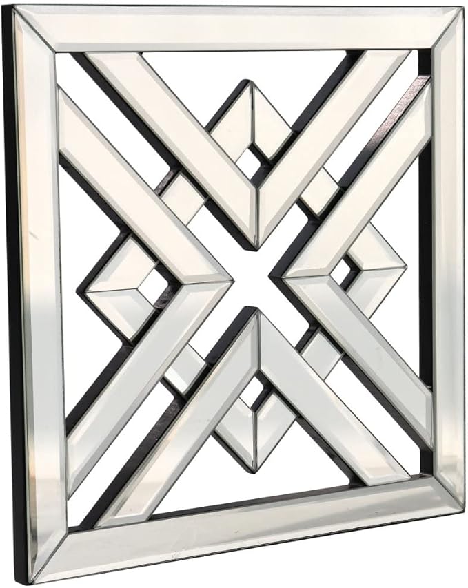 QMDECOR Silver Mirrored Wall Decor 16x16" Modern Fashion DIY Wall-Mounted Mirror X Design Gorgeous Glam Accent Vintage Chic for Room and Home