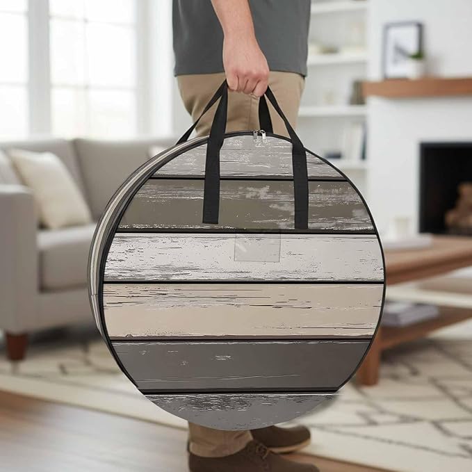 Retro Dark Grey Stripe Round Storage Bag 24 Inch, Peeling Paint Effect Texture Clothes Storage Container with Handles Heavy Duty Organizer for Comforter, Bedding & Holiday Wreaths