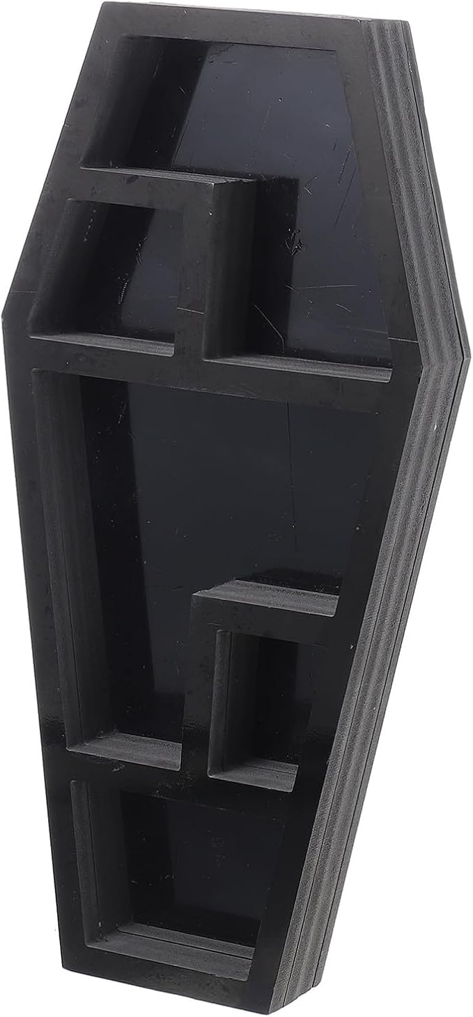 Halloween Coffin Organizer Gothic Storage Rack for Haunted House Decor Prank Prop for Parties Lightweight and Reusable Multipurpose Coffin Shelf for Skull Display