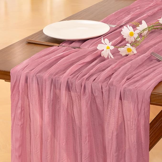 Socomi Mauve Cheesecloth Table Runner Boho Rustic Easter Spring Gauze 120 inch 10FT Cheese Cloth Runner for Wedding Party Baby Shower Birthday Home Decor Holiday Decorations