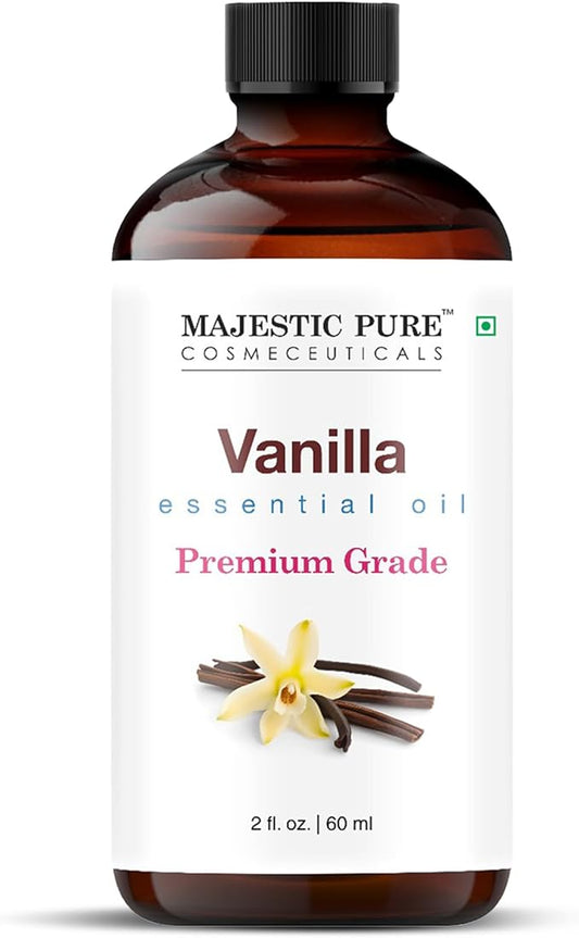 Majestic Pure Essential Oil with Glass Dropper - 100% Pure and Natural - Essential Oils for Diffuser, Aromatherapy, Soap and Candle Making, Vanilla Essential Oil, Vanilla Oil, 2 Fl Oz
