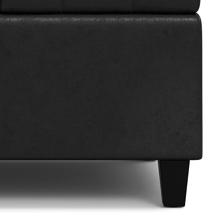 SIMPLIHOME Harrison Small Coffee Table Storage Ottoman - 30 inch Wide Upholstered Vegan Leather Square Lift-Top Ottoman in Distressed Black, Transitional Ottoman for Living Room with Hidden Storage