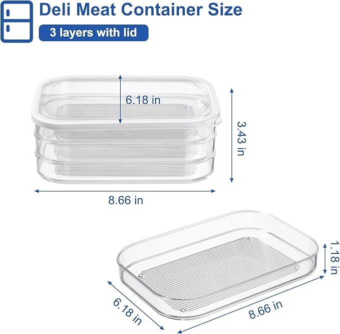 Stackable Deli Meat Storage, 3-Tier Lunch Meat Container for Fridge – Dishwasher Safe, Clear Cold Cuts & Cheese Organizer with Lid, Meal Prep Meat Storage Containers for Refrigerator