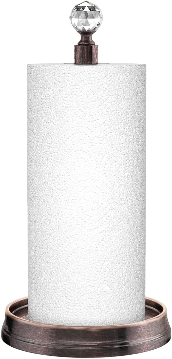 Kasunto Paper Towel Holder (with Crystal Ball) Steel Paper Towel Holder countertop，Paper Towel Holder Stand for Kitchen Countertops, Bars & Dining Tables,Fits Standard & Jumbo Rolls,Oil Rubbed Bronze