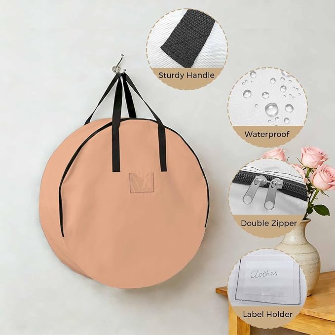 30 Inch Round Storage Bag 1 Pack,Peach Pink Watercolor Waterproof Wreath Storage Container with Handles&Zipper Solid Color Closet Organizer Bags Garland Box