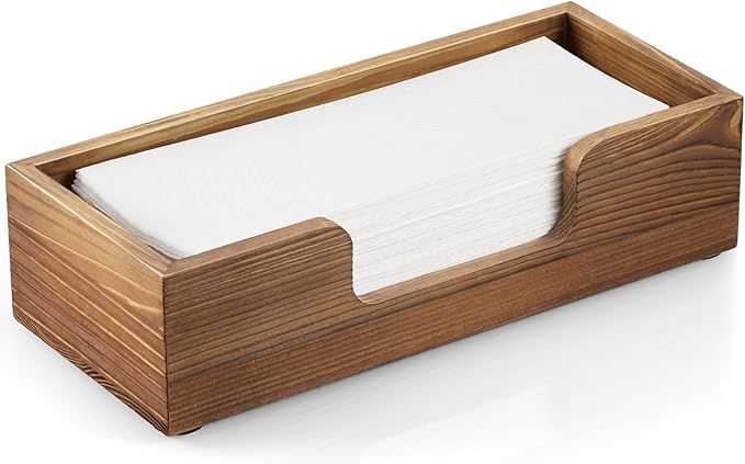 Paper Towel Dispenser Countertop, Burnt Wood Bathroom Paper Towel Holder, Black Napkin Holder for Kitchen, Countertop Multifold C-Fold, Z-Fold, Trifold Paper Hand Towel Dispenser for Toilet