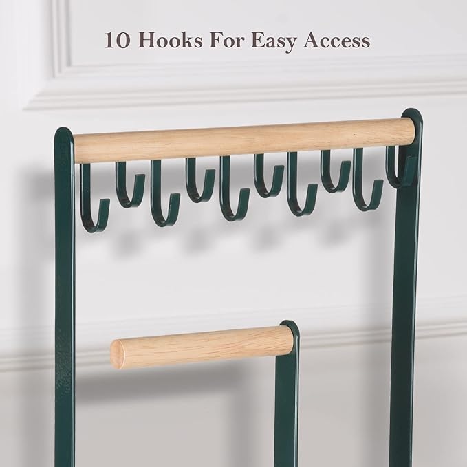 ProCase Jewelry Stand Holder Organizer, 4-Tier Necklace Holder with Ring Tray, 10 Hooks Necklaces Hanging Small Jewelry Display Storage Tower Tree for Bracelets Earrings Watches -Medium, Green