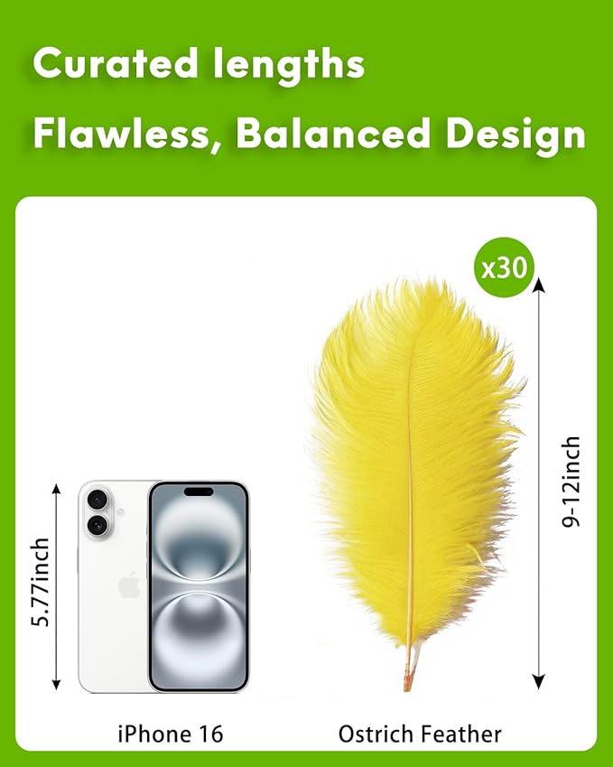30pcs Yellow Ostrich Feathers Natural Bulk 9-12in（23-30cm） Vase Craft Wedding Home Party Centerpieces Christmas Day Decoration