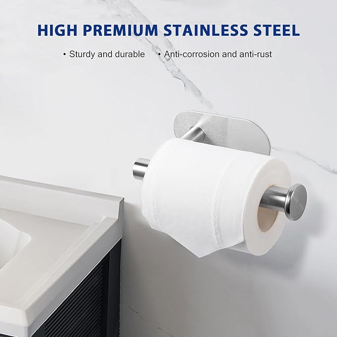 Toilet Paper Holder, Self Adhesive Toilet Paper Roll Holder No Drilling Wall Mount for Kitchen, Bathroom, Toilet, Brushed Nickel Stainless Steel
