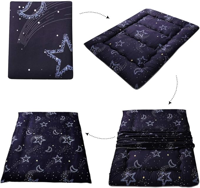 MAXYOYO Japanese Futon Mattress Floor Mattress Sleeping Pad Foldable Mat Roll Up Camping Cushion Floor Lounger Couches and Sofas Couch Topper, Moon and Star, Queen Size