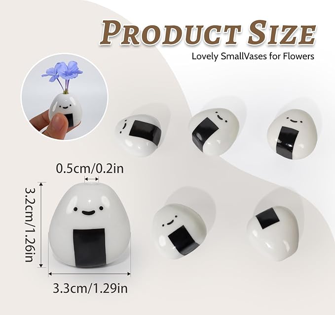 MOUGIGI 5 PCS Mini Flower Vase, Handmade Ceramic Rice Ball (Japanese Onigiri) Miniature Vases, Charming and Cute Design, Perfect for Dry Flowers - Bulk Bud Vases, Unique and Adorable Japanese Craft