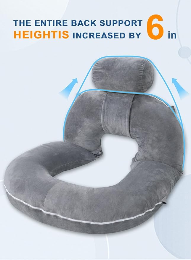INSEN Reading Pillow, Back Pillow for Sitting in Bed for Reading, Nurse & Relax, Reading Pillow for Adults, Moms & Kids, Sit Up Pillow for Bed (Grey, 51in)