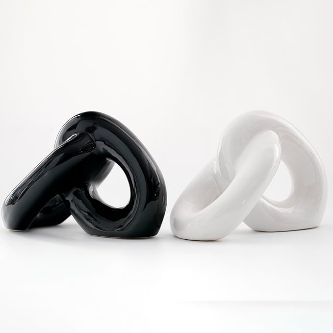 2pcs Ceramic Chain Link Knot Paperweight Figurine and Statue, Coffee Table Decor,Farmhouse Decoration for Home,Boho Ornament for Shelf Decorations,Bookshelf Decorative Objects