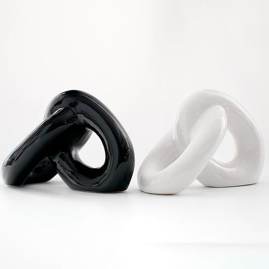 2pcs Ceramic Chain Link Knot Paperweight Figurine and Statue, Coffee Table Decor,Farmhouse Decoration for Home,Boho Ornament for Shelf Decorations,Bookshelf Decorative Objects