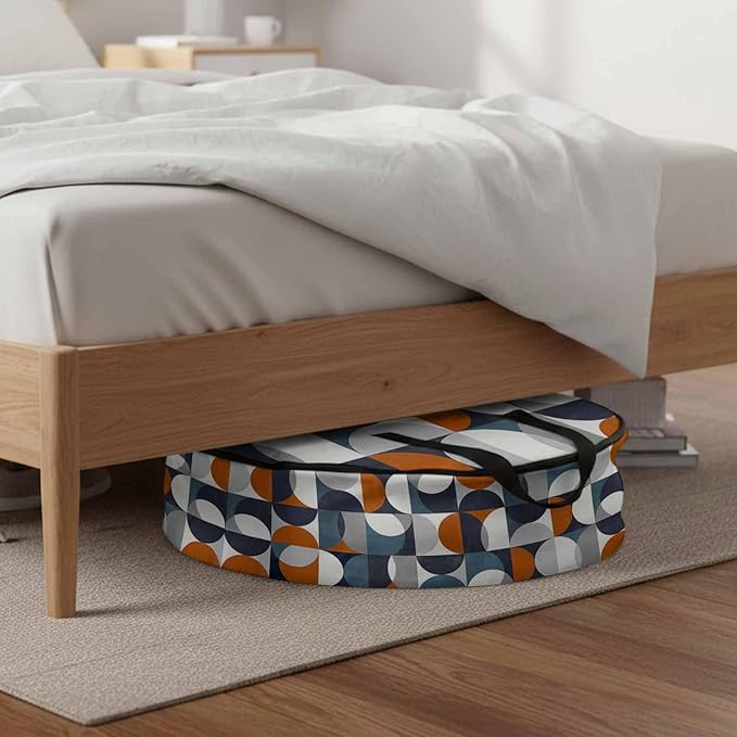 Storage Bag Mid Century Geometric Round Storage Totes Bins Closet Organizers with Zippers & Handle Abstract Modern Orange Blue Clothes Storage Container for Bedroom Dorm Space Saving Packing Supplies