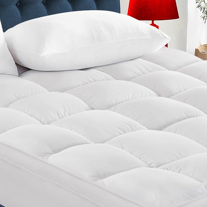 CYMULA Full Size Mattress Topper - Extra Thick Cooling Mattress Pad Cover for Back Pain - Soft Mattress Protector Firm Bed Topper Pillow Top with 8-21 Inch Deep Pocket 3D Snow Down Alternative Fill