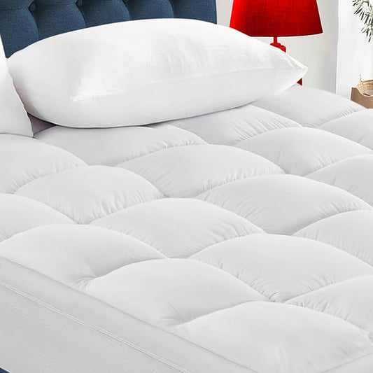CYMULA Mattress Topper Short Queen Size - Extra Thick Cooling Mattress Pad Cover for Back Pain - Soft Mattress Protector Bed Topper Pillow Top with 8-21 Inch Deep Pocket 3D Snow Down Alternative Fill