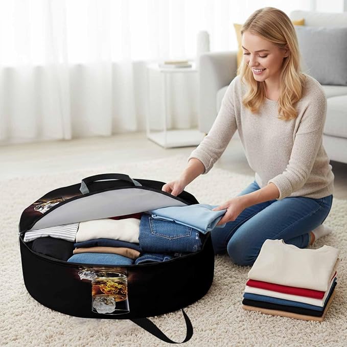 Storage Bag Whisky Glass Cups Round Storage Totes Bins Closet Organizers with Zippers & Handle Iced Wine Clothes Storage Container for Bedroom Dorm Space Saving Packing Supplies Moving Bags