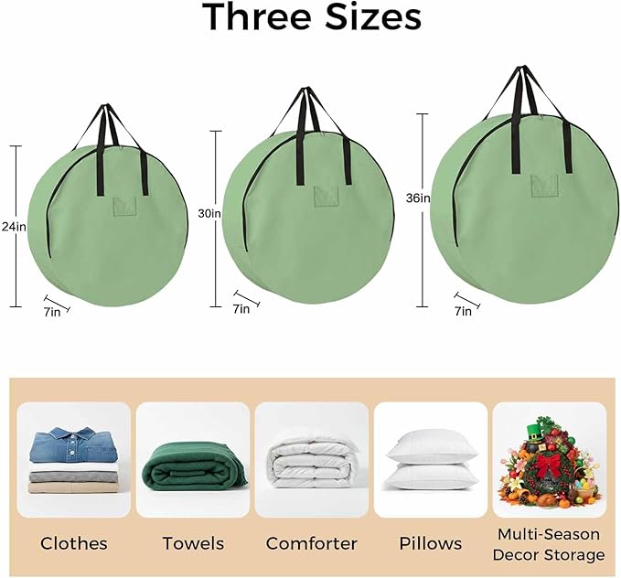 36 Inch Round Storage Bag 1 Pack,Avocado Green Solid Color Waterproof Wreath Storage Container with Handles&Zipper Modern Minimalist Style Closet Organizer Bags Garland Box