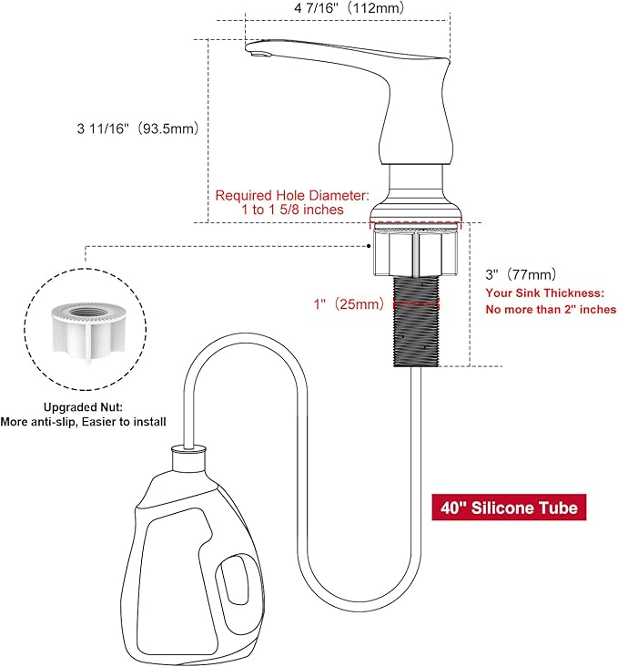 GAGALIFE Kitchen Sink Soap Dispenser Brushed Gold, Under Sink Soap Dispenser with 40" Silicone Extension Tube Kit,Say Goodbye to Frequent Refills