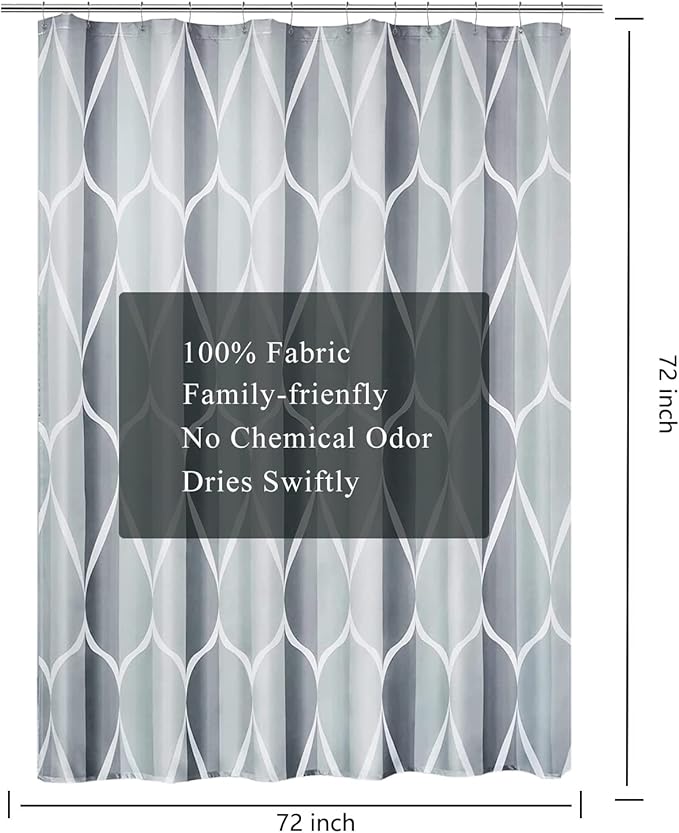 LLSCL Grey Grid Fabric Shower Curtain Liner with Magnets, Waterproof Hotel Quality, 72 x 72 Machine Washable