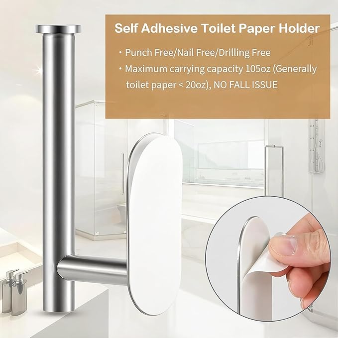 JOPOFI Toilet Paper Holder - Self Adhesive Toilet Paper Holder Wall Mount for Bathroom, SUS 304 Stainless Steel Command Strip Toilet Paper Roll Holder Stick On Wall, No Drilling - Brushed Nickel