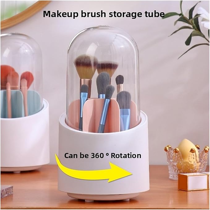 Compatible For Rotating Makeup Brush Organizer with Lid Dustproof Transparent Acrylic Box Shelf Eyebrow Pencil Barrel Bucket(Blue)