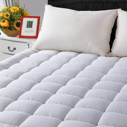 LEISURE TOWN Cotton Mattress Pad Queen Size Fitted Quilted Mattress Cover Pillow Top Mattress Topper Cooling Soft Breathable Mattress Protector with 8-21 Deep Pocket,Machine Washable (60x80 White)
